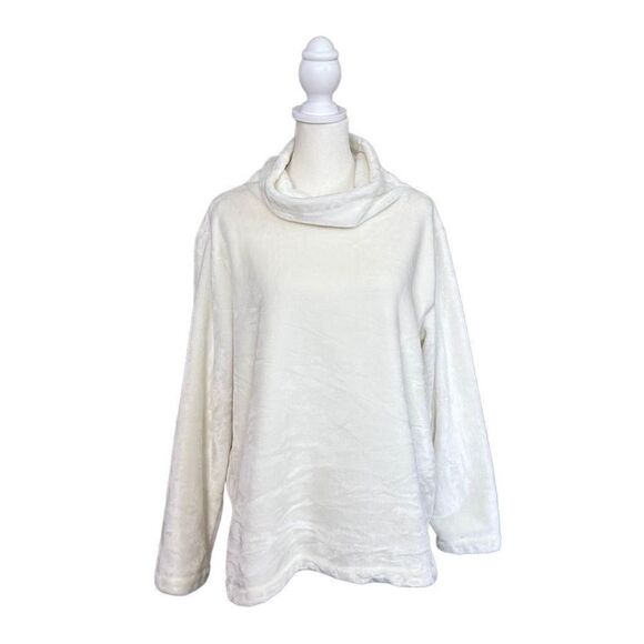 DKNY White Soft Fleece Turtleneck Long Sleeve High Low Pullover Size Medium - Picture 1 of 12
